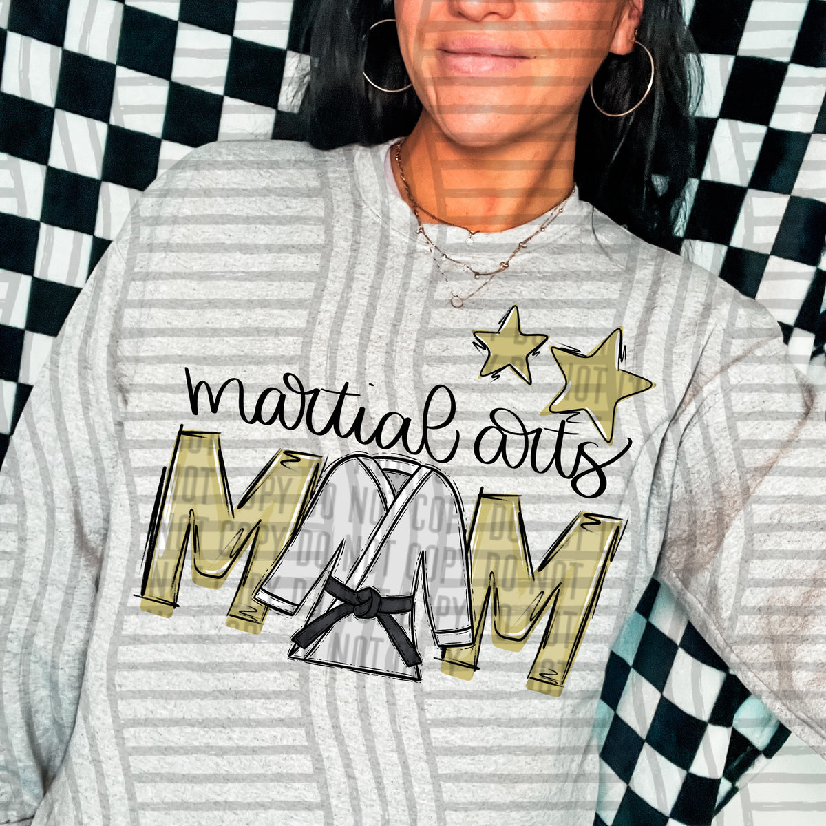 martial arts mom gray light gold stars (Caplinger) DTF transfer