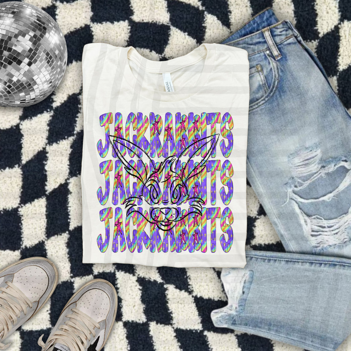 Jackrabbits Colorful Word Stacked With Stars 108552 DTF Transfer