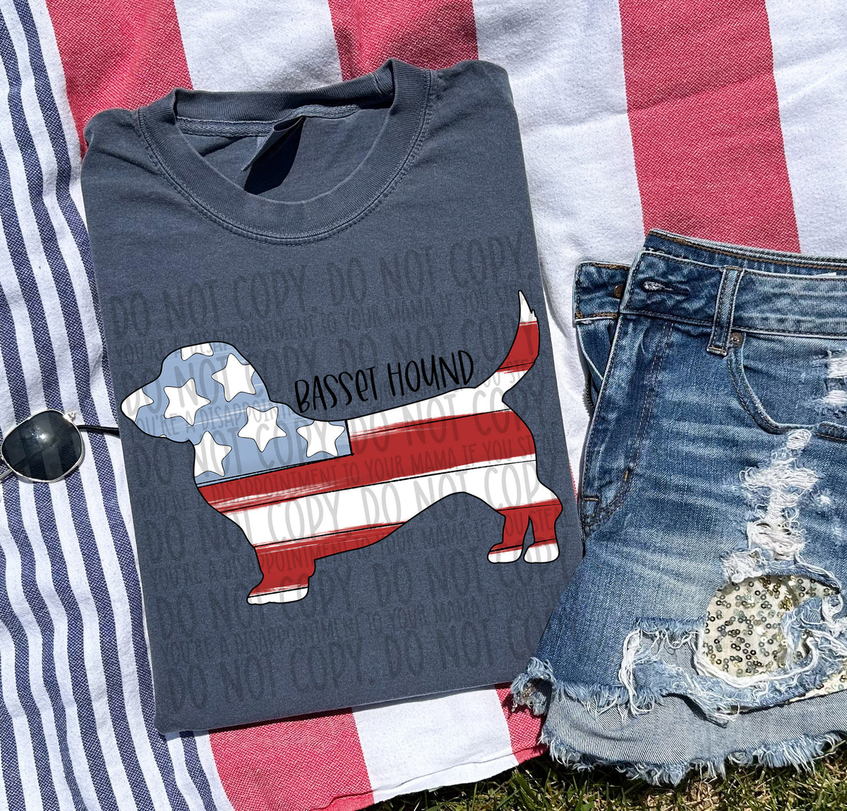 BASSET HOUND patriotic black (SWD) DTF transfer