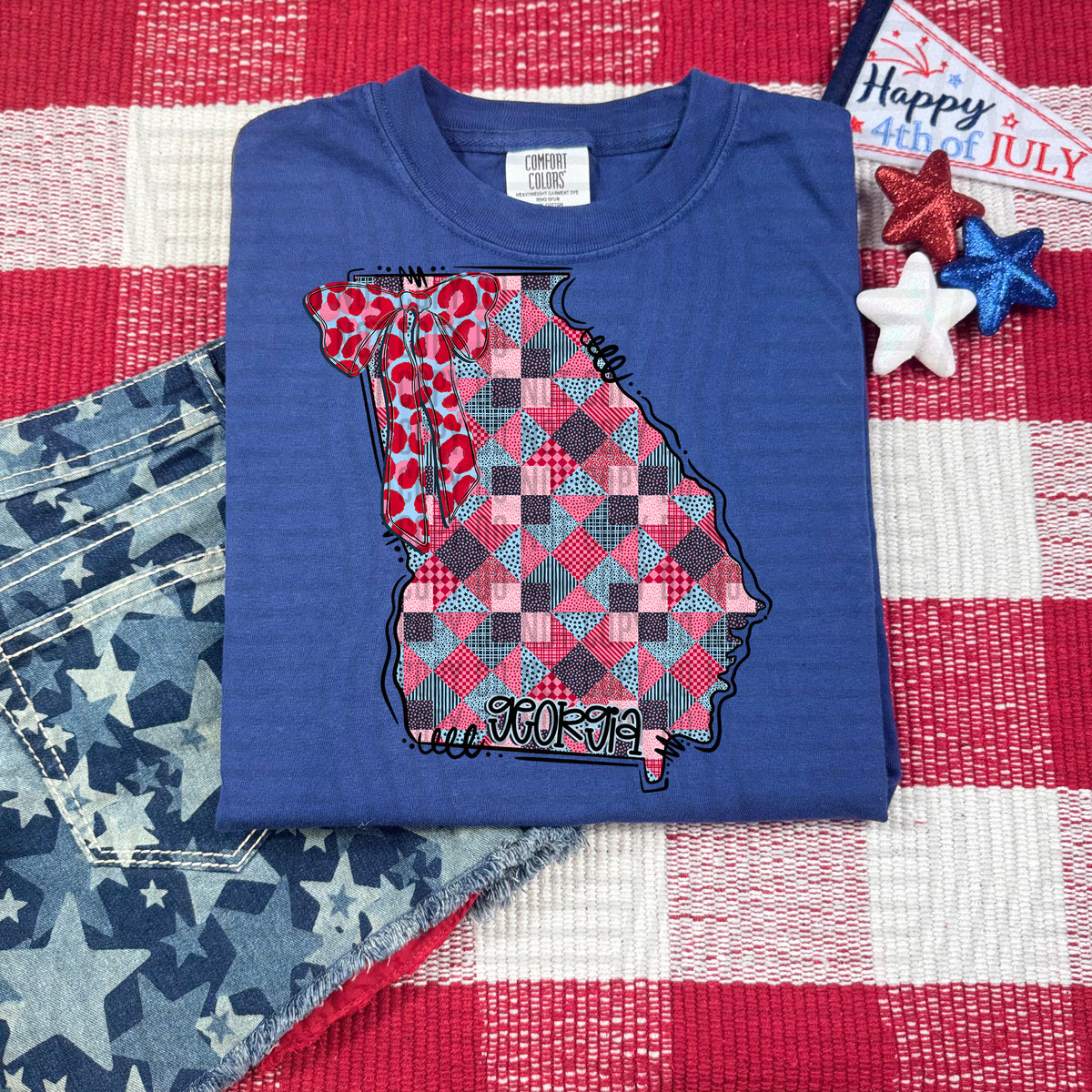Georgia RWB faux patchwork (Caplinger) dtf transfer