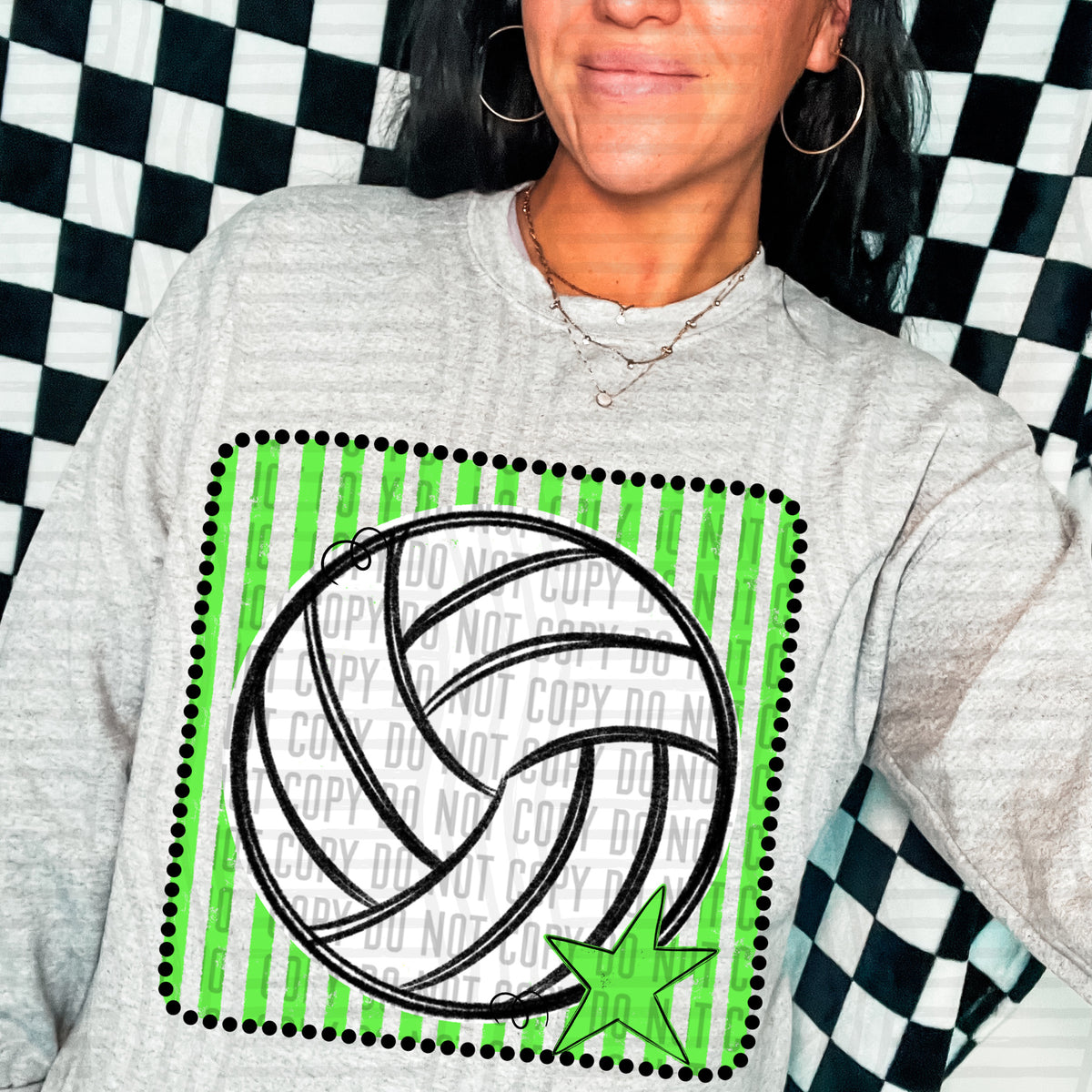Volleyball lime green striped frame (Caplinger) DTF transfer