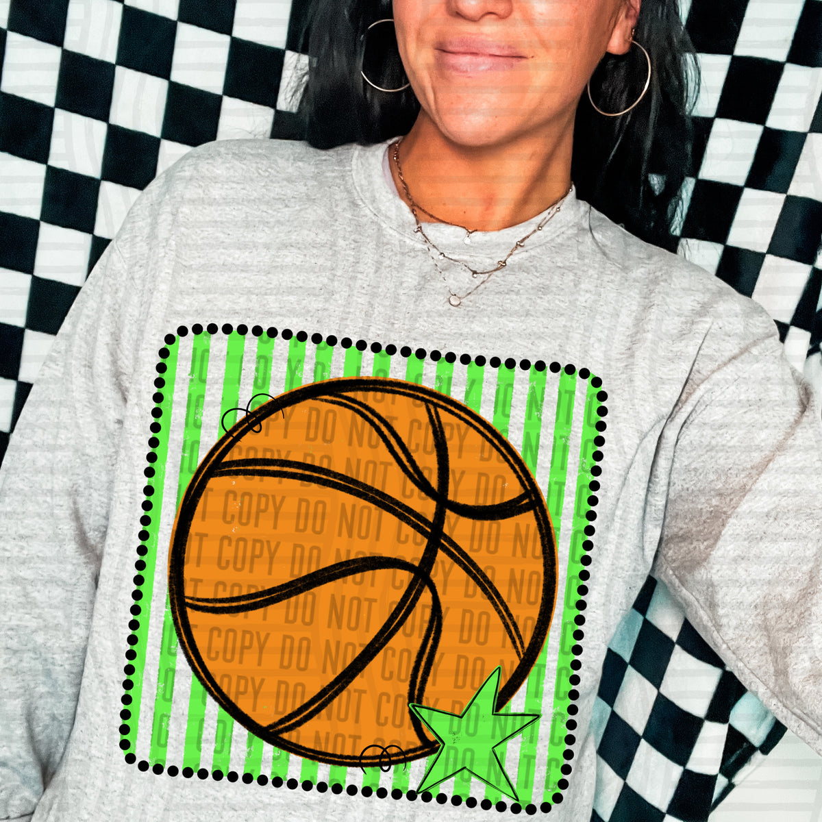 Basketball lime green striped frame (Caplinger) DTF transfer
