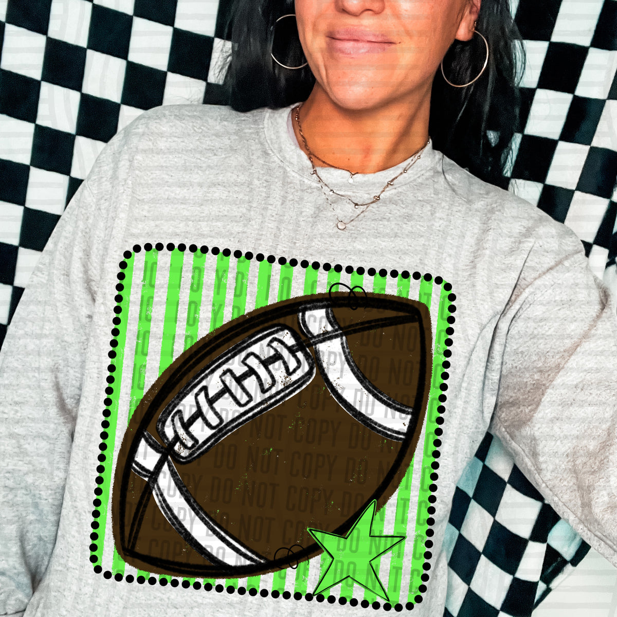Football lime green striped frame (Caplinger) DTF transfer