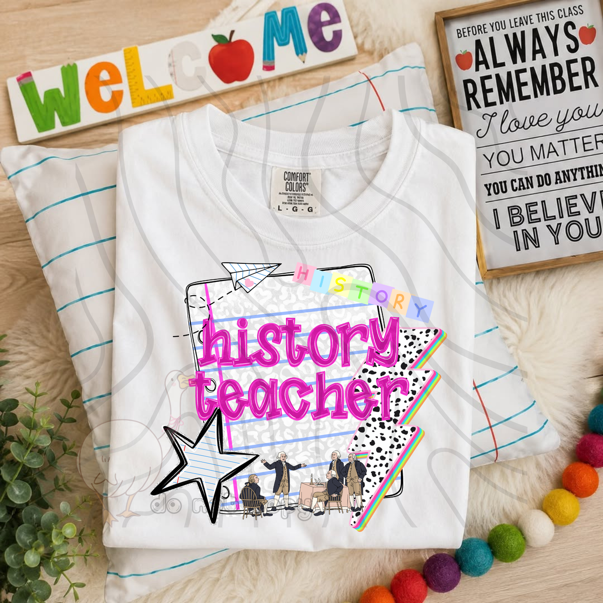 History teacher rainbow dalmatian lightning bolts (DKD) DTF transfer