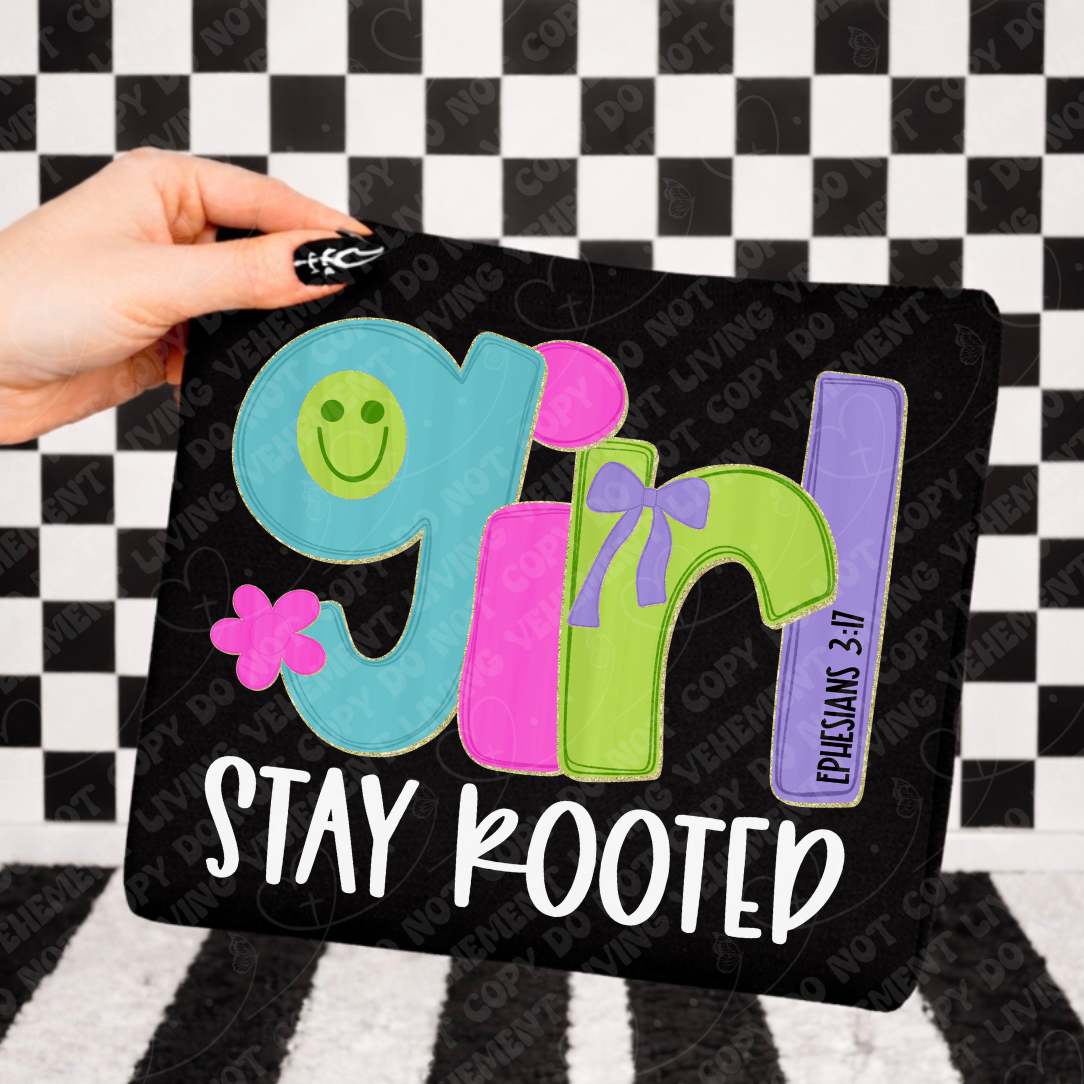 Stay rooted girl happy face WHITE (Vehement) DTF Transfer