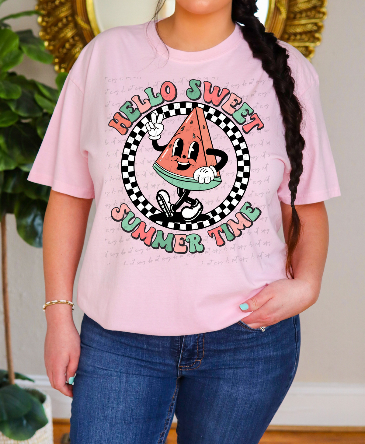 Hello sweet summer time checkered circle 28923 DTF Transfer
