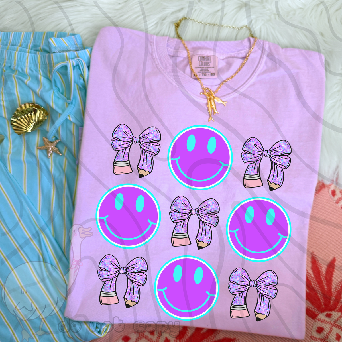 Purple happy face and pencil bow collage (DKD) DTF Transfer