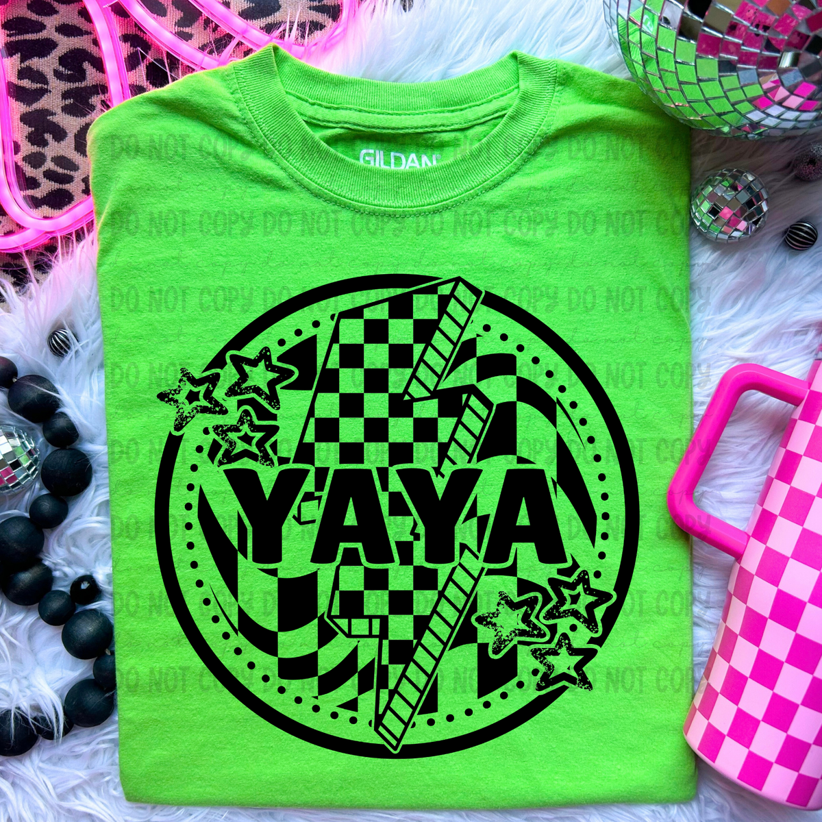 Yaya Black Checkered Bolt (REVEL) DTF transfer