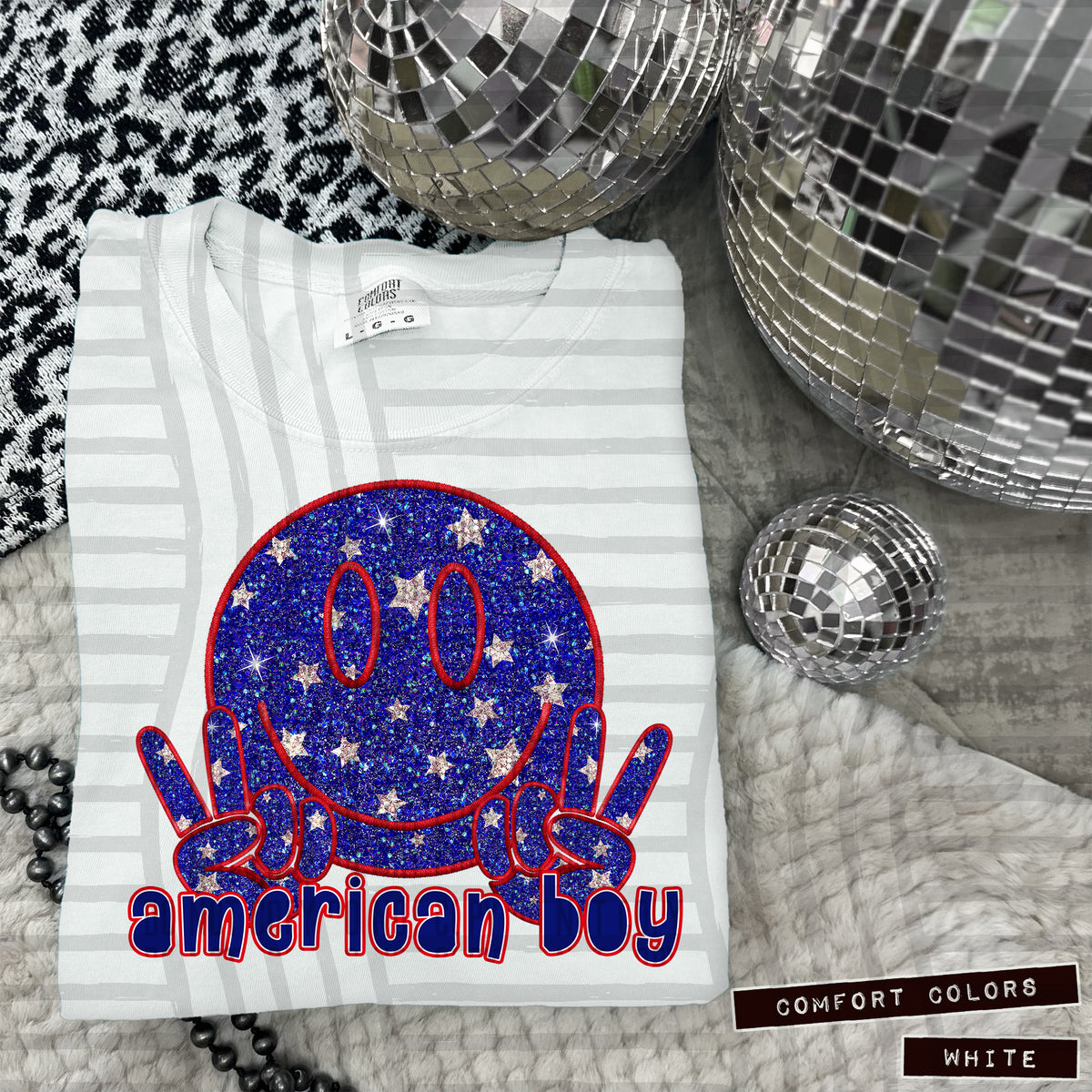 American boy star filled smiley face (Caplinger) 102785 DTF transfer