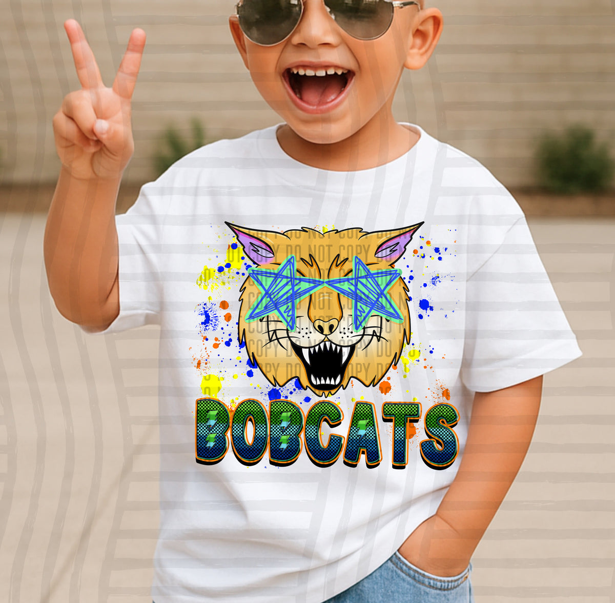 bobcats paint splatter boy blue green and yellow (Caplinger) DTF Transfer