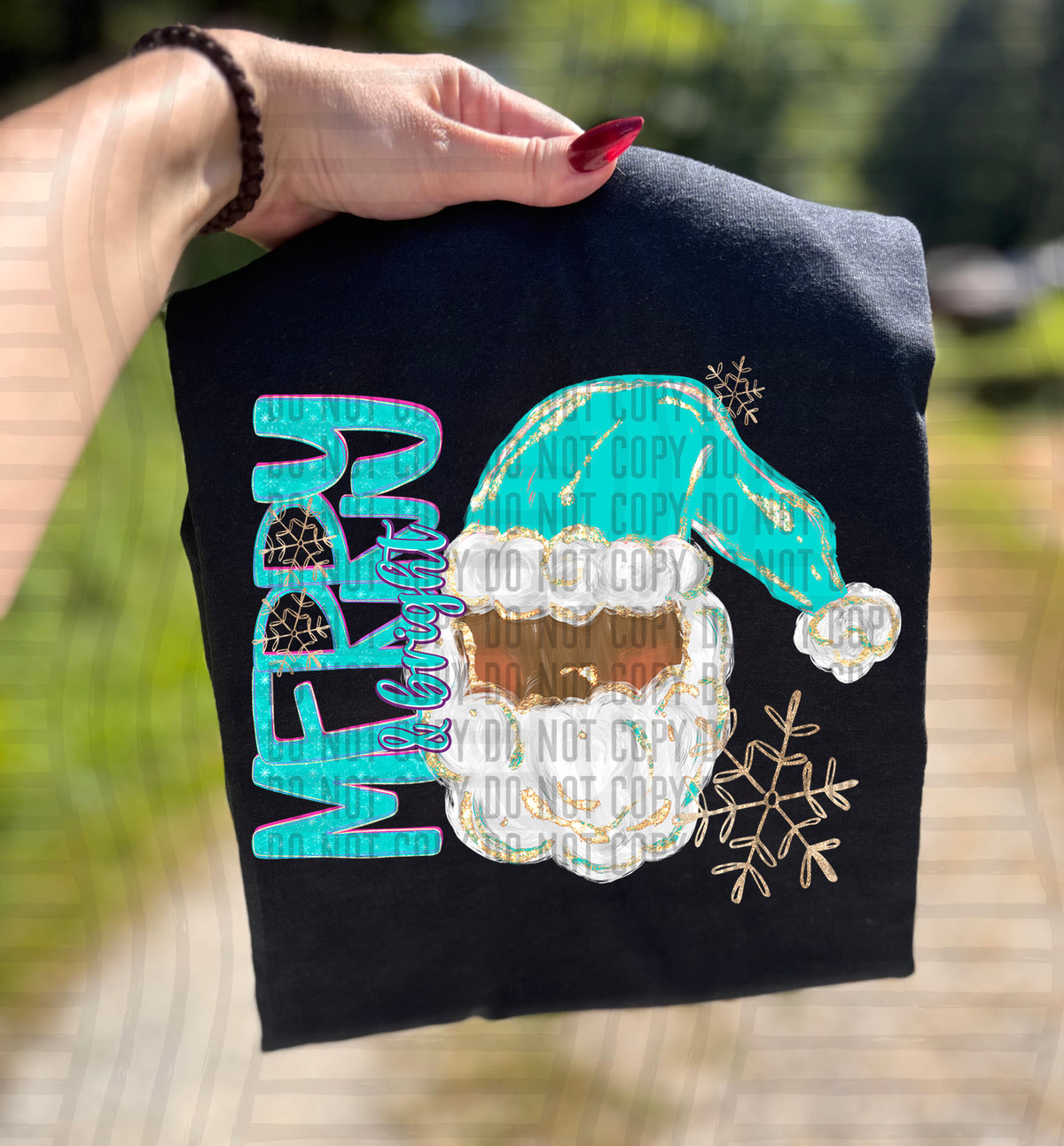 Merry & Bright dark skin tone Santa (caplinger) DTF transfer