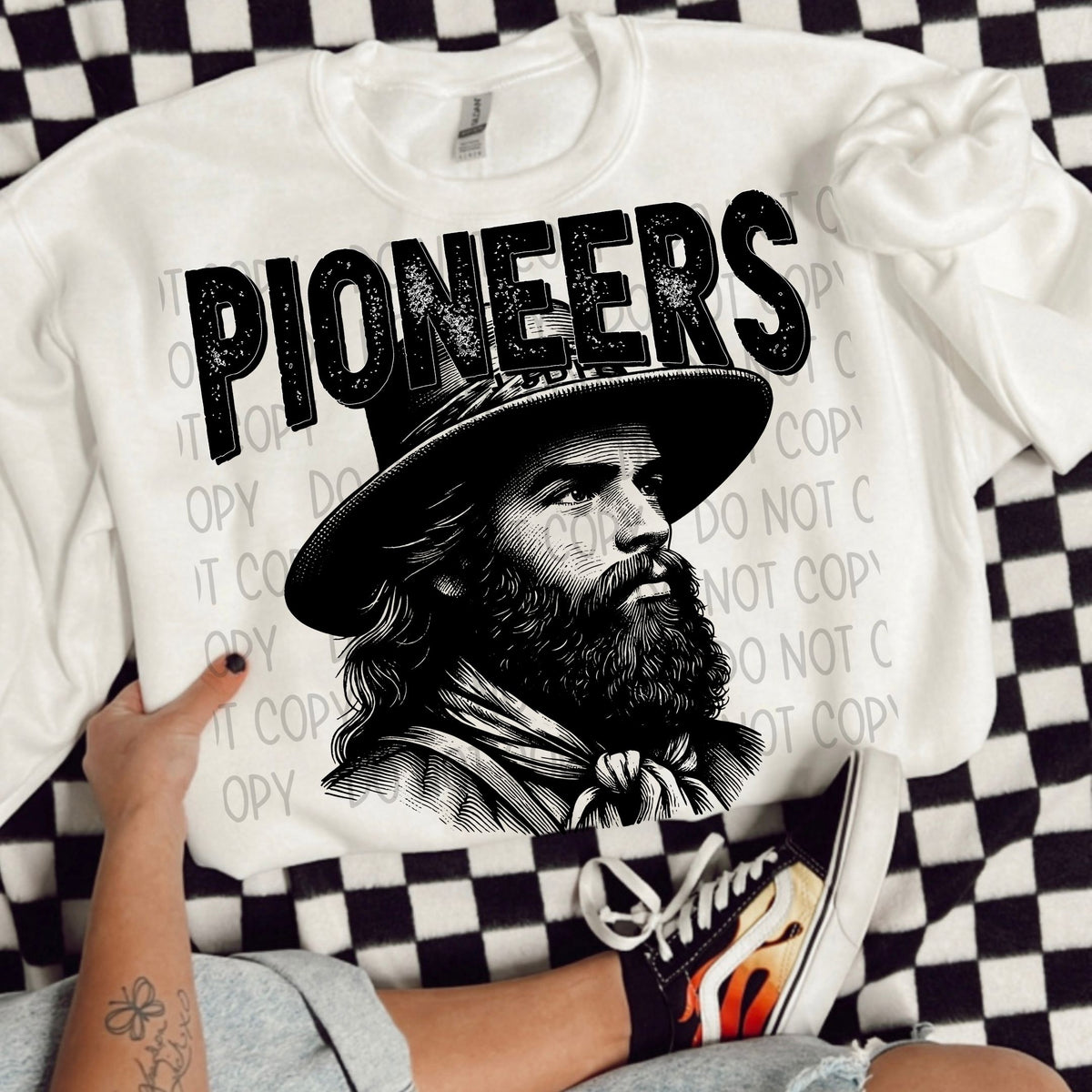 Pioneers black/white outline DTF transfer