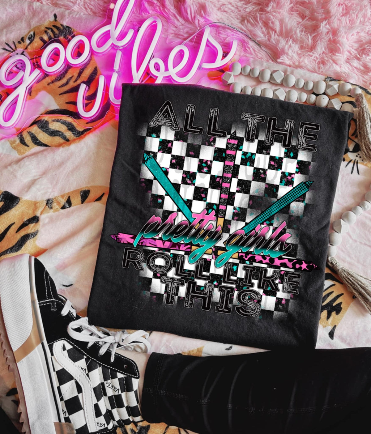 All the pretty girls checkered background (DD) 87355 DTF transfer