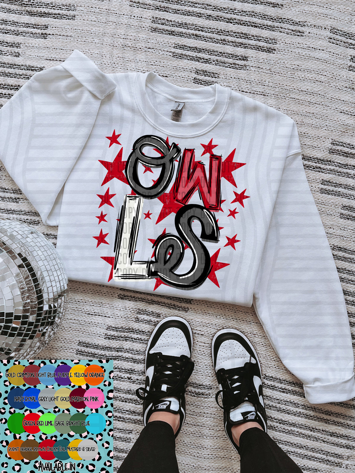 owls black white and red with red stars (Caplinger) DTF Transfer