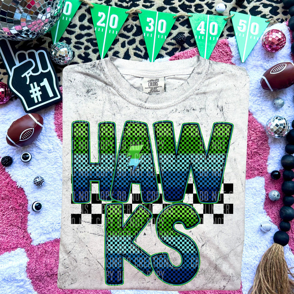 Hawks Blue and Green Checkered (Caplinger) DTF transfer