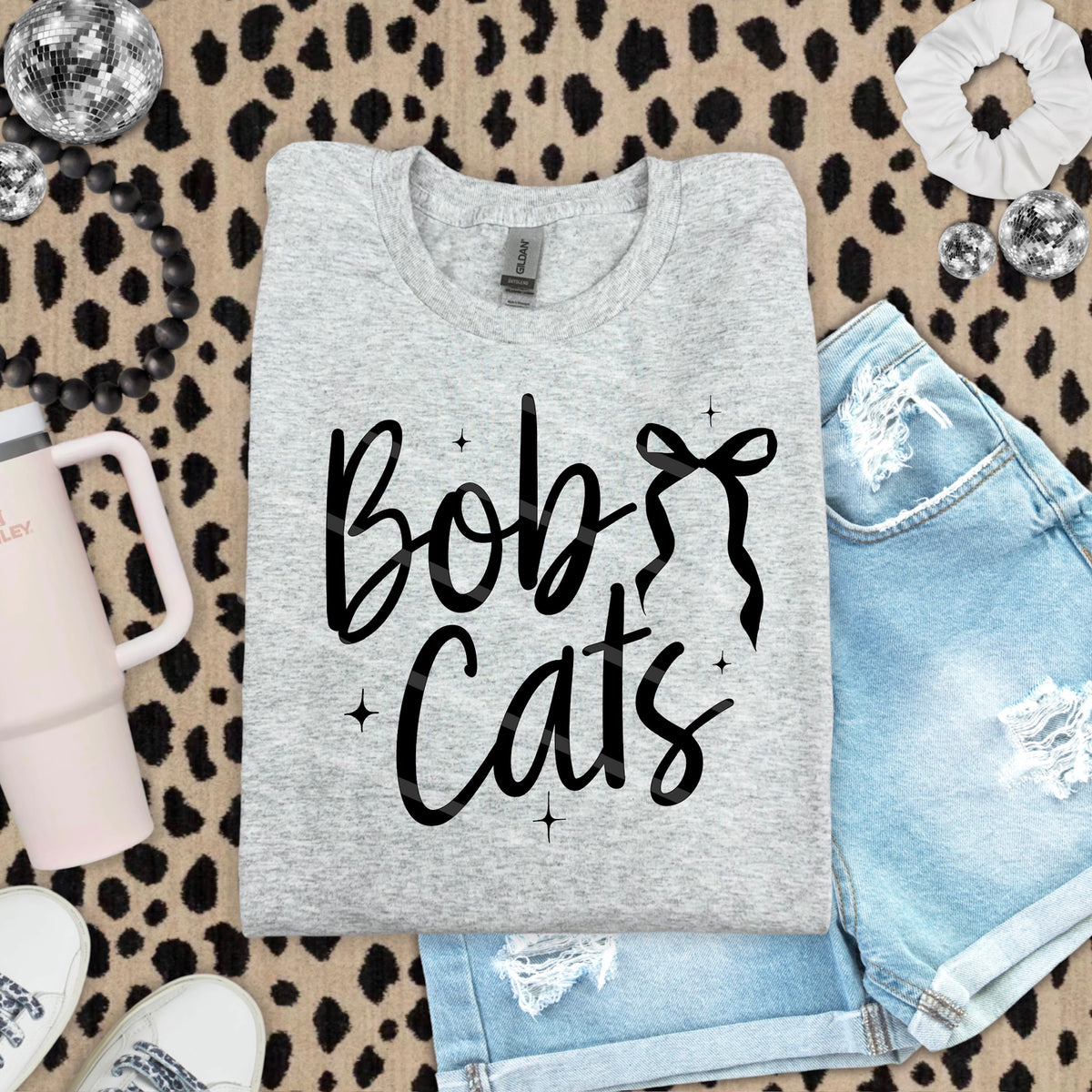 Bobcats Mascot with Black Bow scarlow 110213 DTF transfer