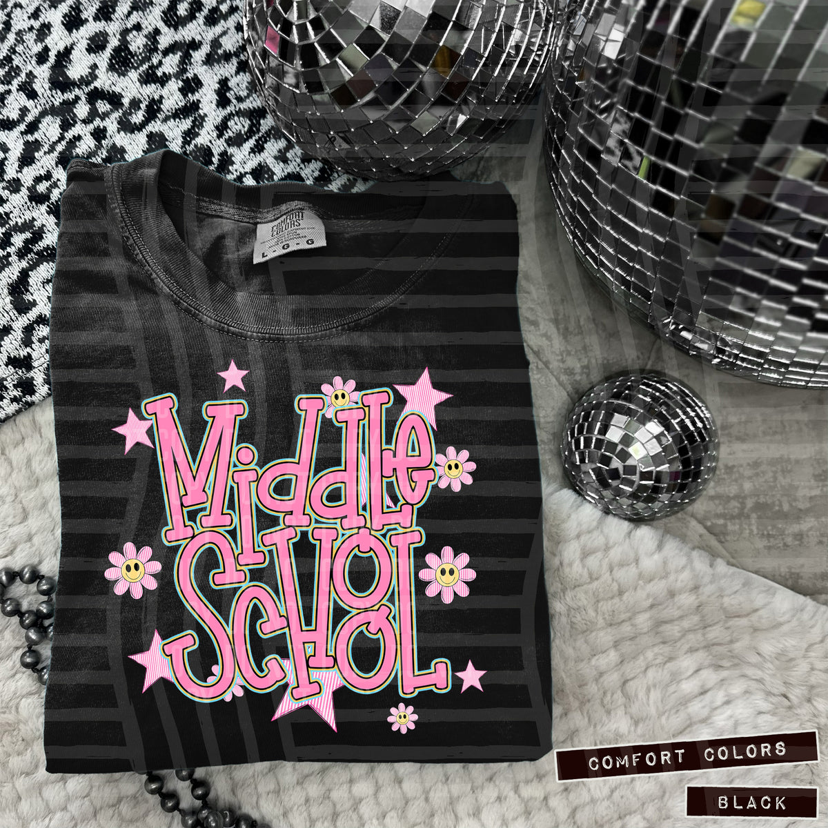 Middle School Pink Flowers And Stars 104989 DTF transfer