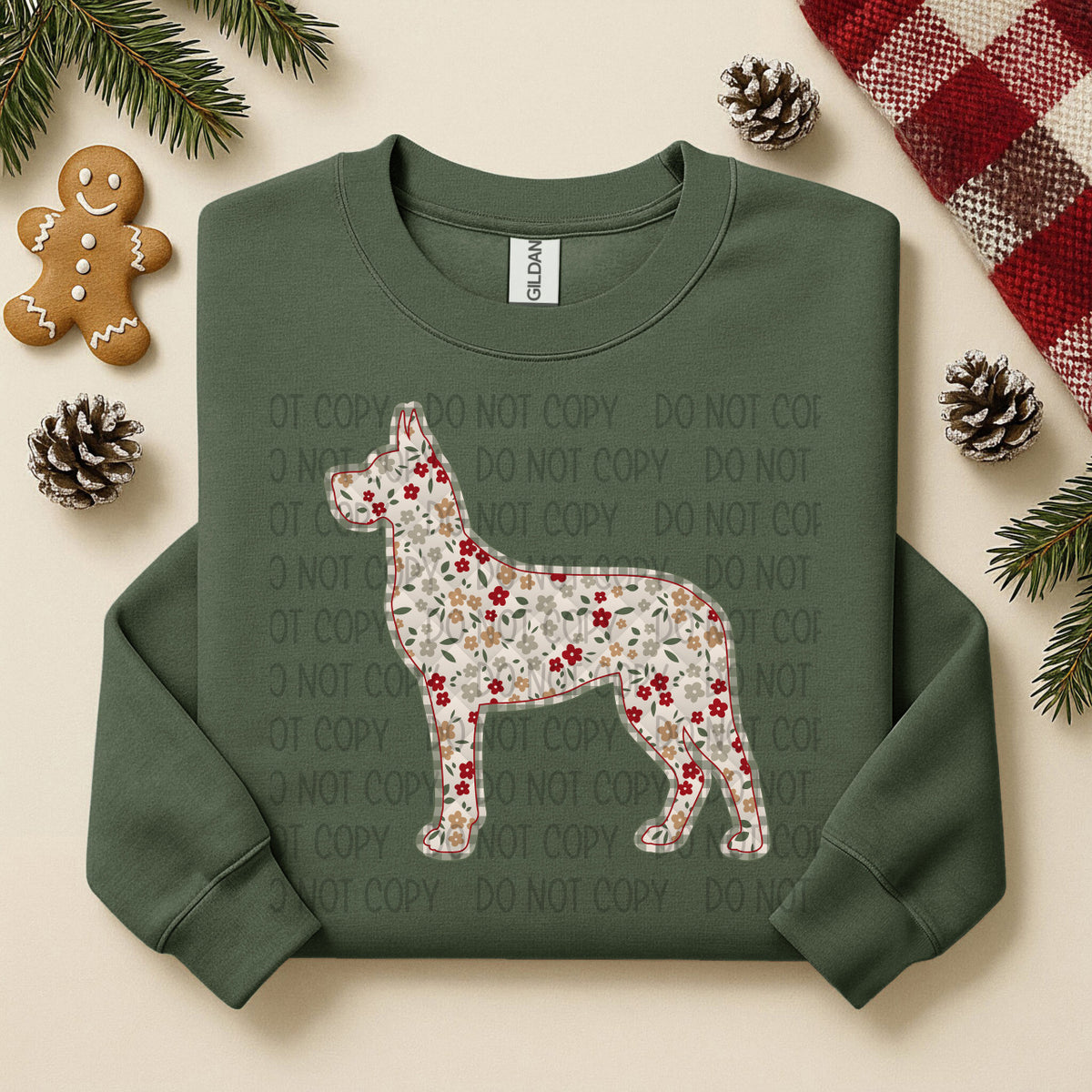 Great Dane Clipped Ears Tail Floral (SWD) DTF TRANSFER