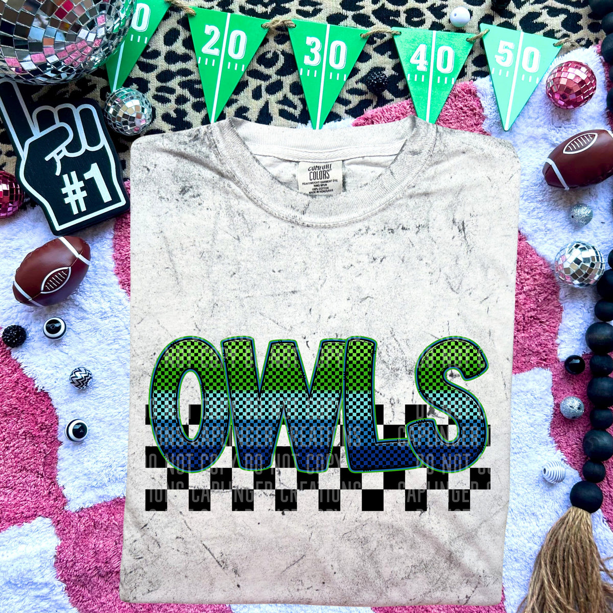 Owls Blue and Green Checkered (Caplinger) DTF transfer