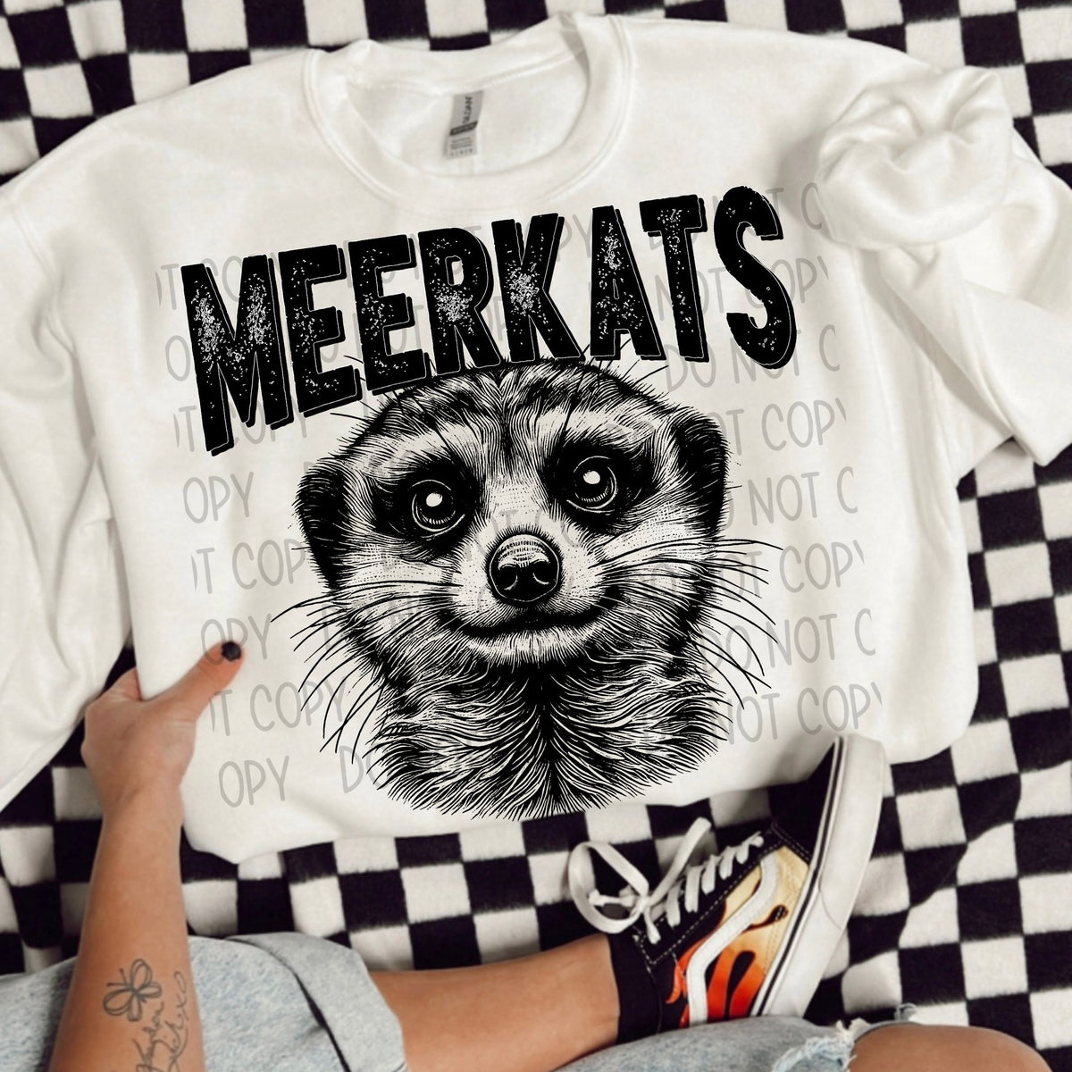 Meerkats black/white outline DTF transfer