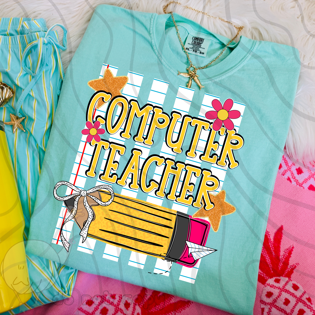 Computer teacher pencil stripes (DKD) DTF Transfer