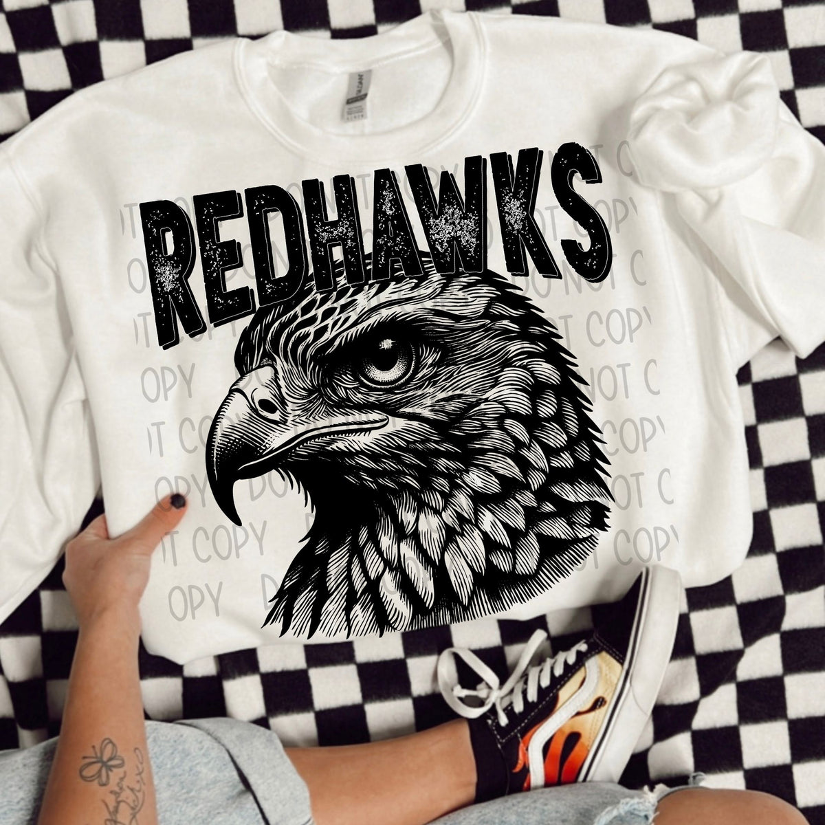 Redhawks black/white outline DTF transfer