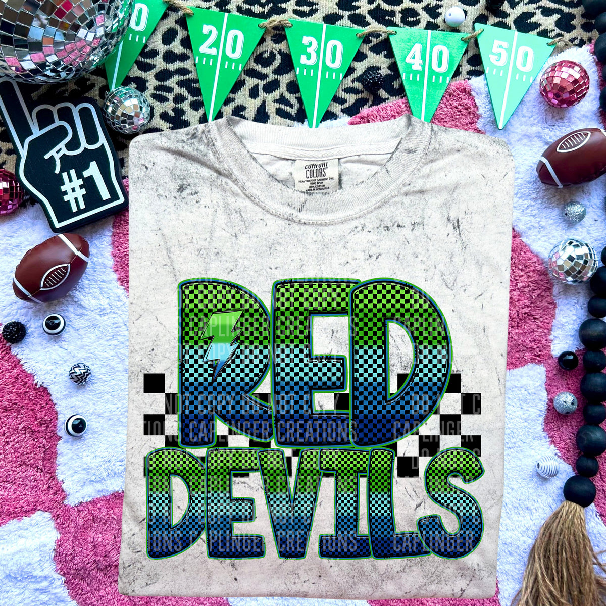 Red Devils Blue and Green Checkered (Caplinger) DTF transfer