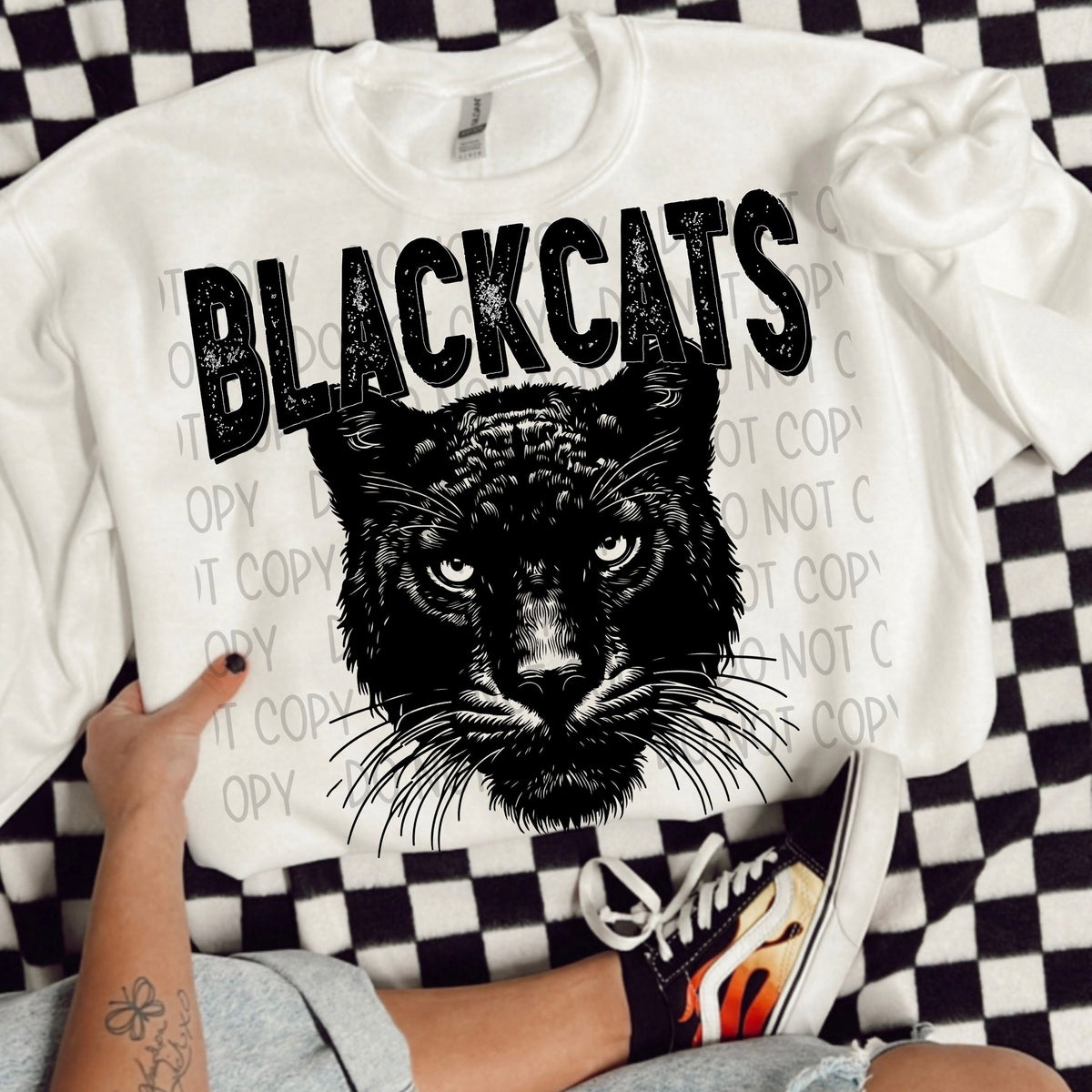 Blackcats black/white outline DTF transfer
