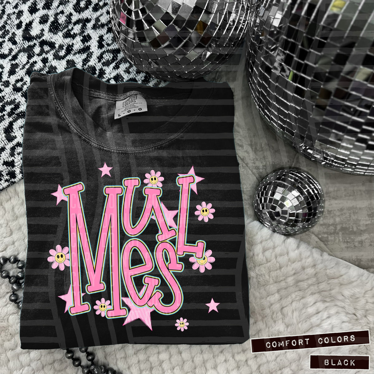 Mules Pink Flowers And Stars 104992 DTF transfer