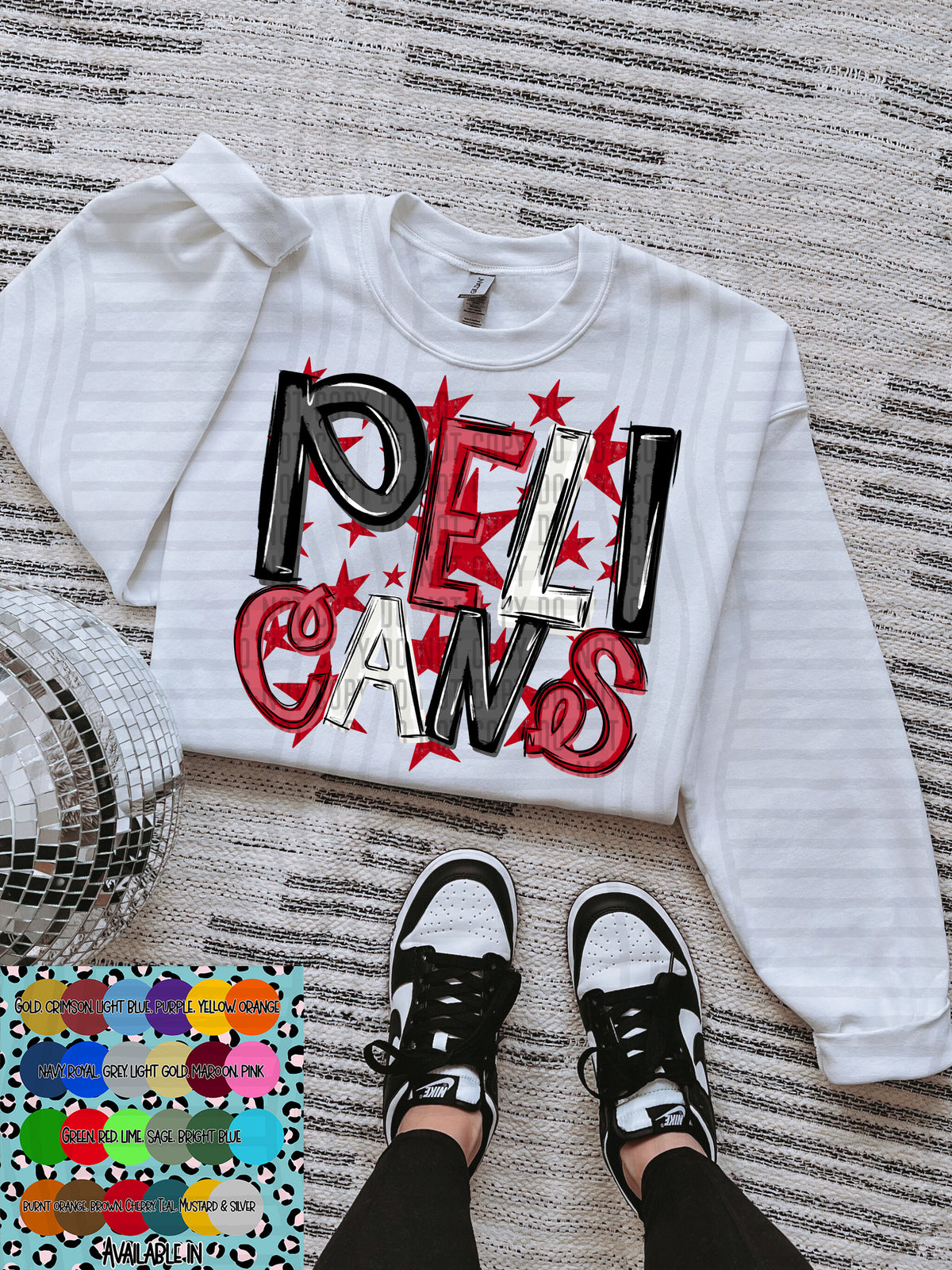 pelicans black white and red with red stars (Caplinger) DTF Transfer