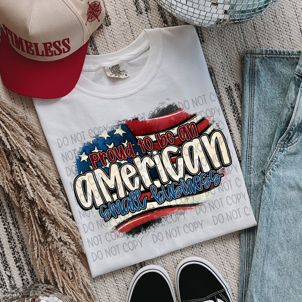 Proud to be an American small business (SWD) DTF transfer