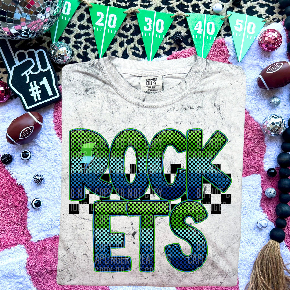 Rockets Blue and Green Checkered (Caplinger) DTF transfer