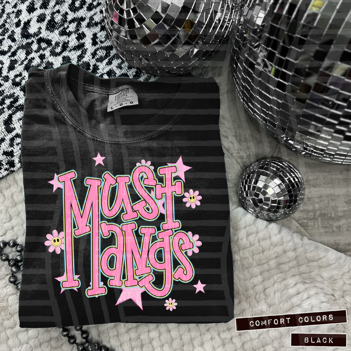 Mustangs Pink Flowers And Stars 104993 DTF transfer