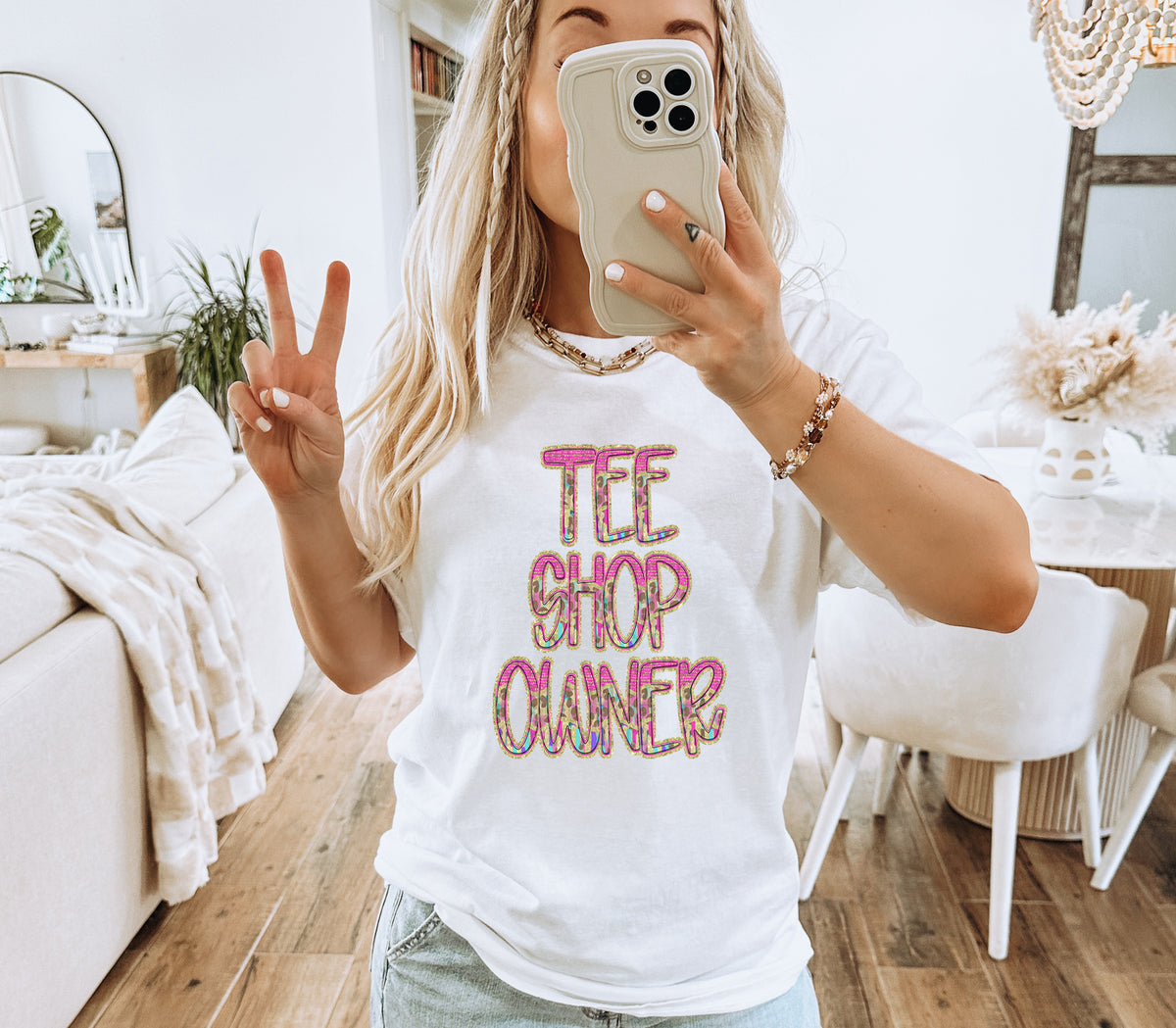 Pink and Leopard TEE SHOP OWNER (Caplinger) DTF transfer