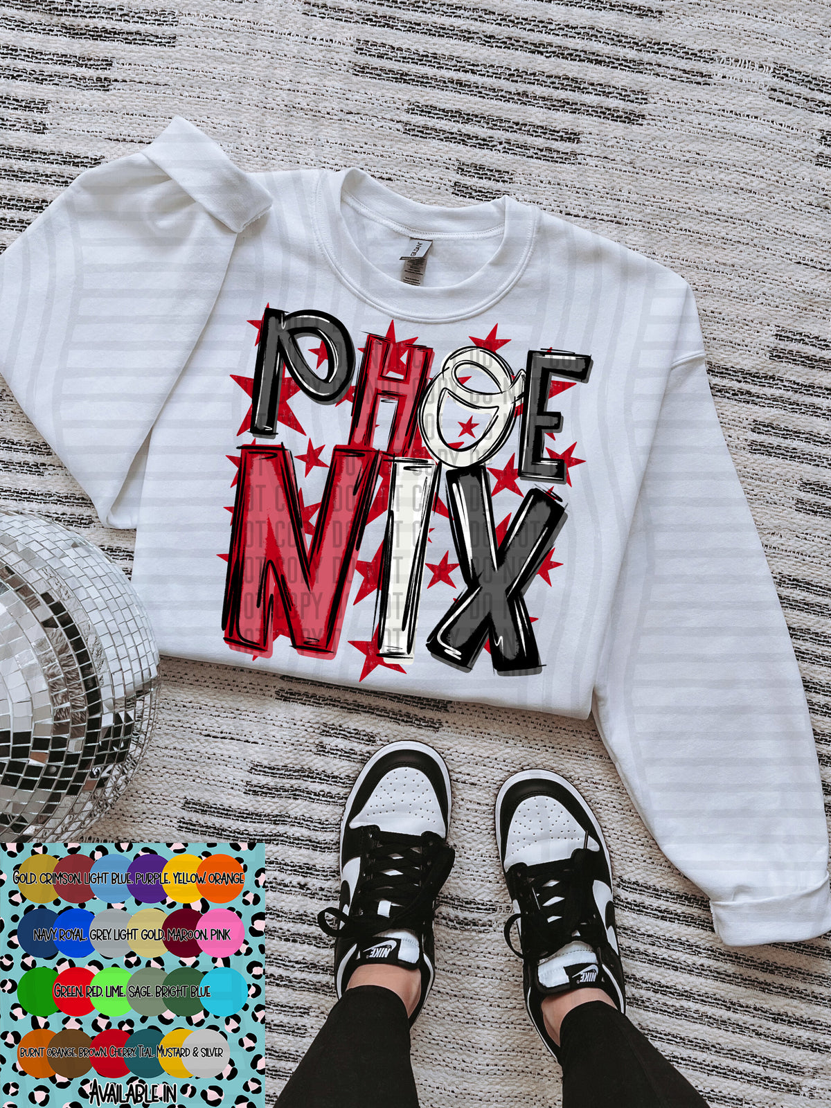 phoenix black white and red with red stars (Caplinger) DTF Transfer