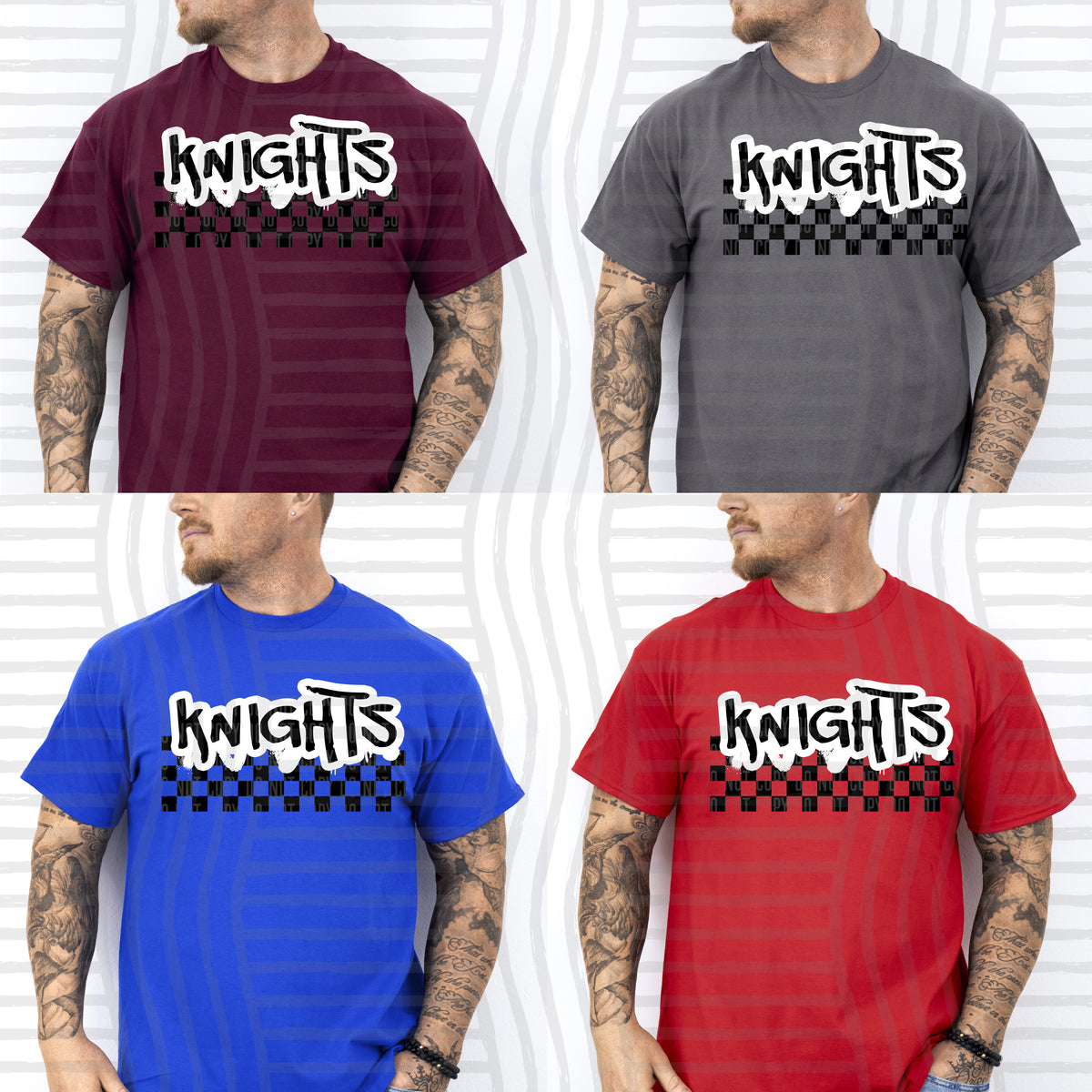 knights black messy font with checkers (Caplinger) DTF Transfer