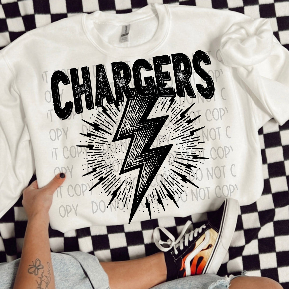 Chargers black/white outline DTF transfer