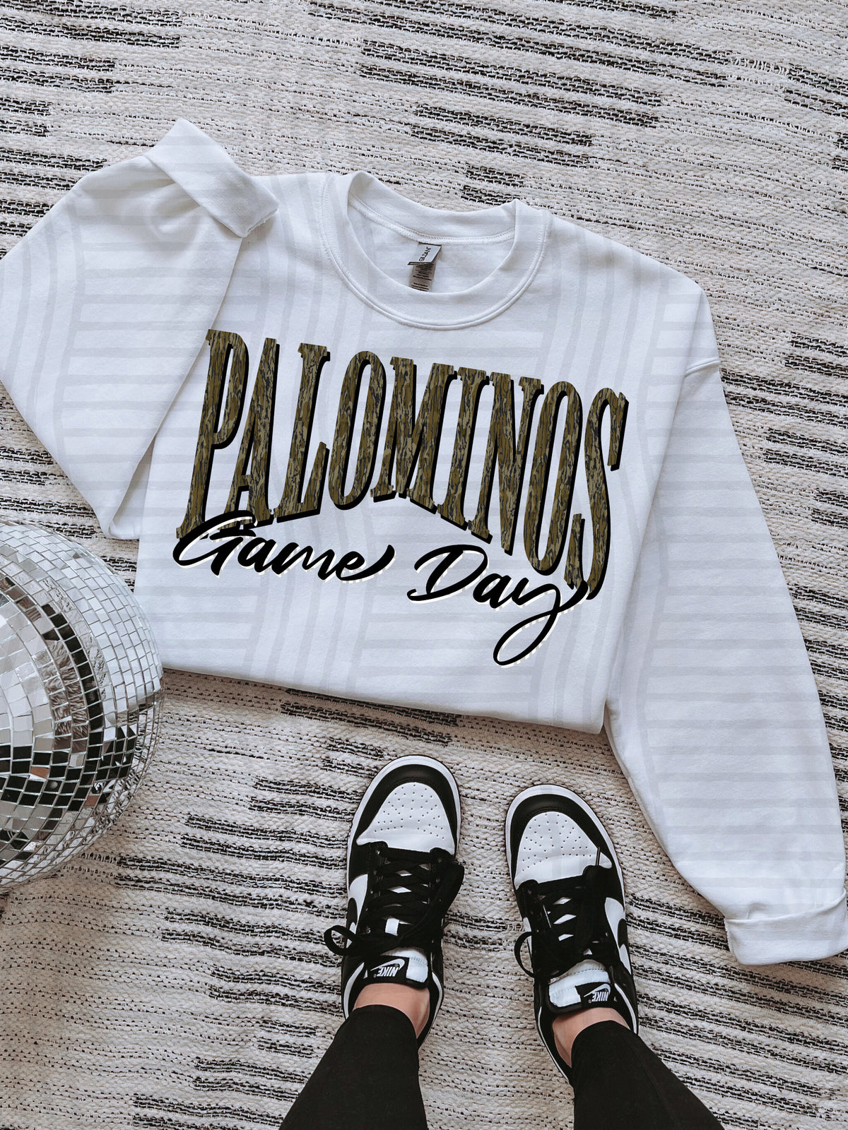 palominos game day arched camo font (Caplinger) DTF Transfer