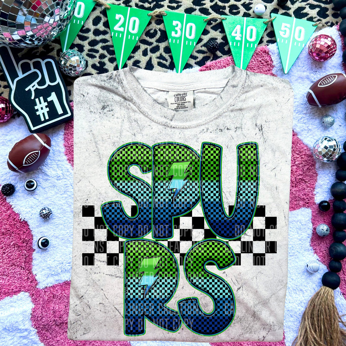 Spurs Blue and Green Checkered (Caplinger) DTF transfer