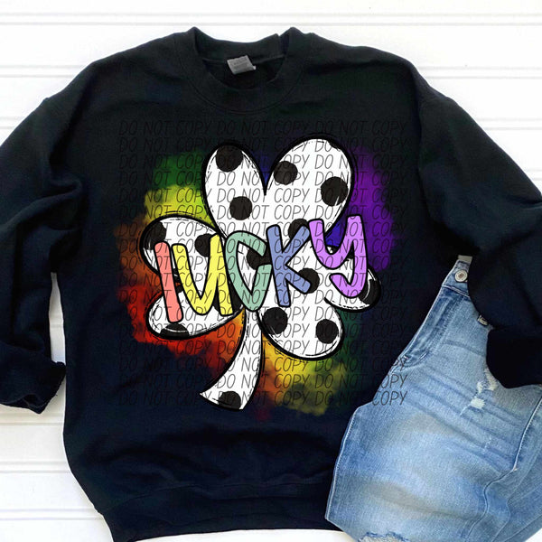 Lucky clover color font with rainbow outline  (CITY) 85115 DTF transfer