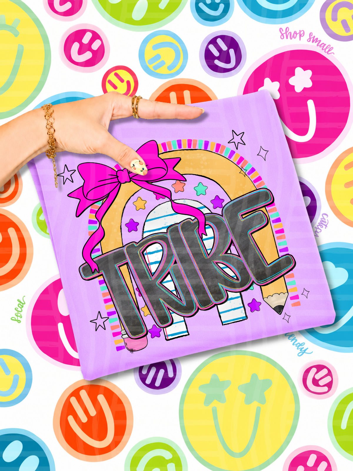 tribe tie dye apple with white dots & green bug (CAPLINGER) DTF Transfer