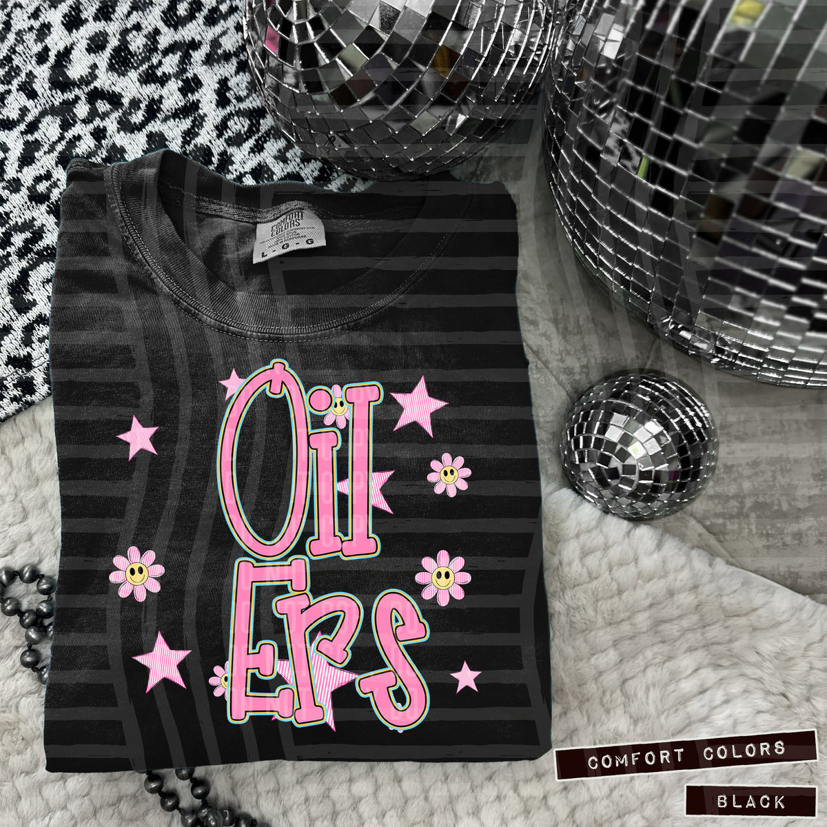 Oilers Pink Flowers And Stars 104995 DTF transfer