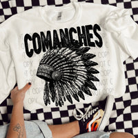 Comanches black/white outline DTF transfer