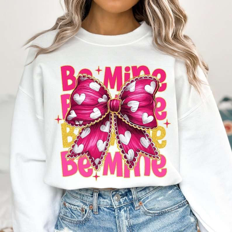 Be mine stacked with pink bow white hearts 77706 DTF transfer