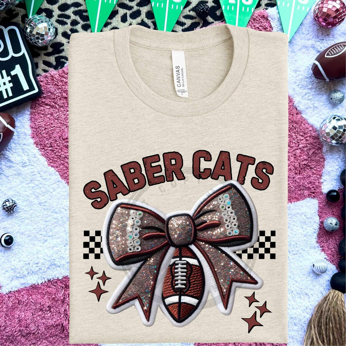 Saber cats bow and football (HW) 58350 DTF transfer