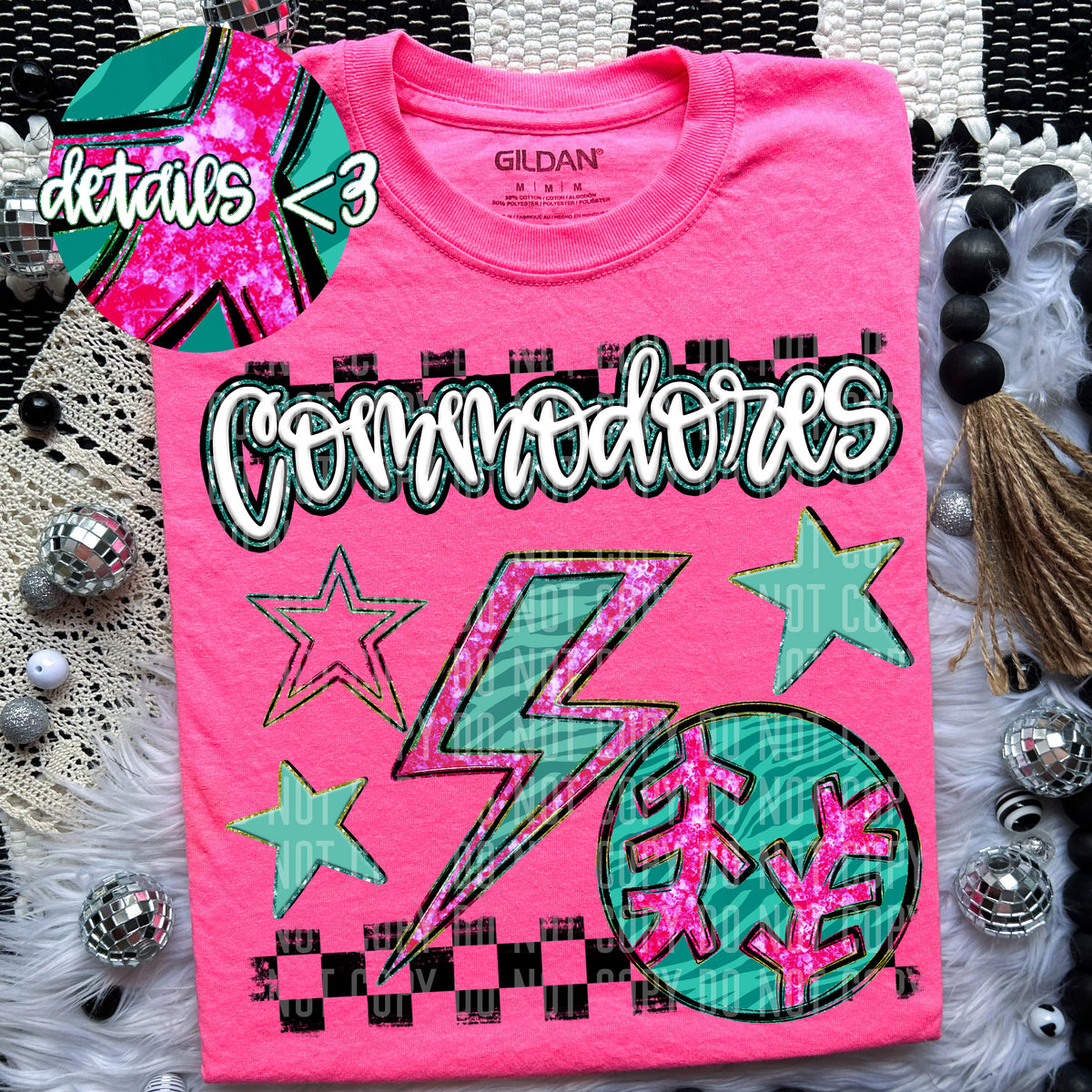 Commodores Teal and Pink Checkered (Caplinger) DTF transfer