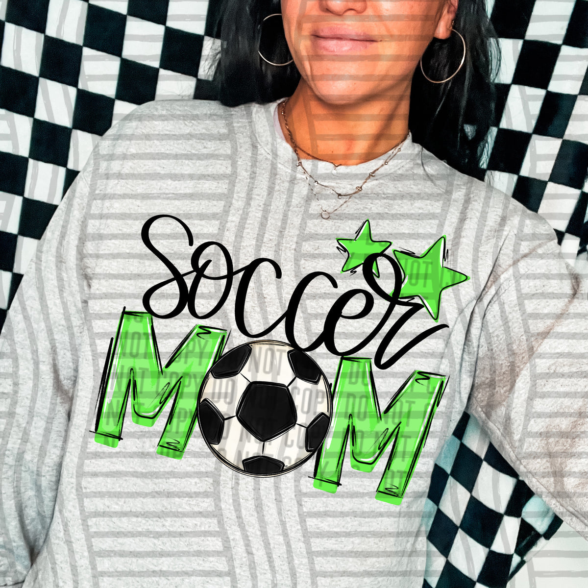 soccer mom grey lime green stars (caplinger) DTF transfer