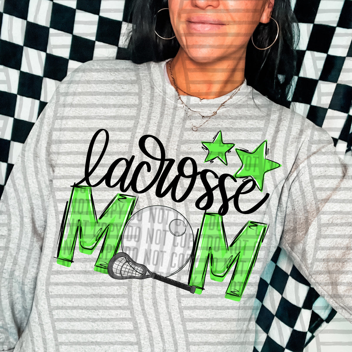 lacrosse mom lime green stars (Caplinger) DTF transfer