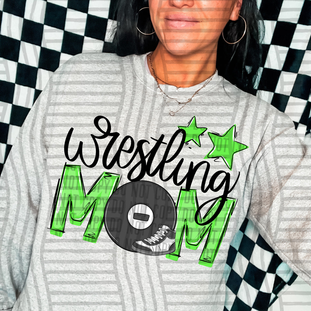 wrestling mom gray lime green stars (Caplinger) DTF transfer