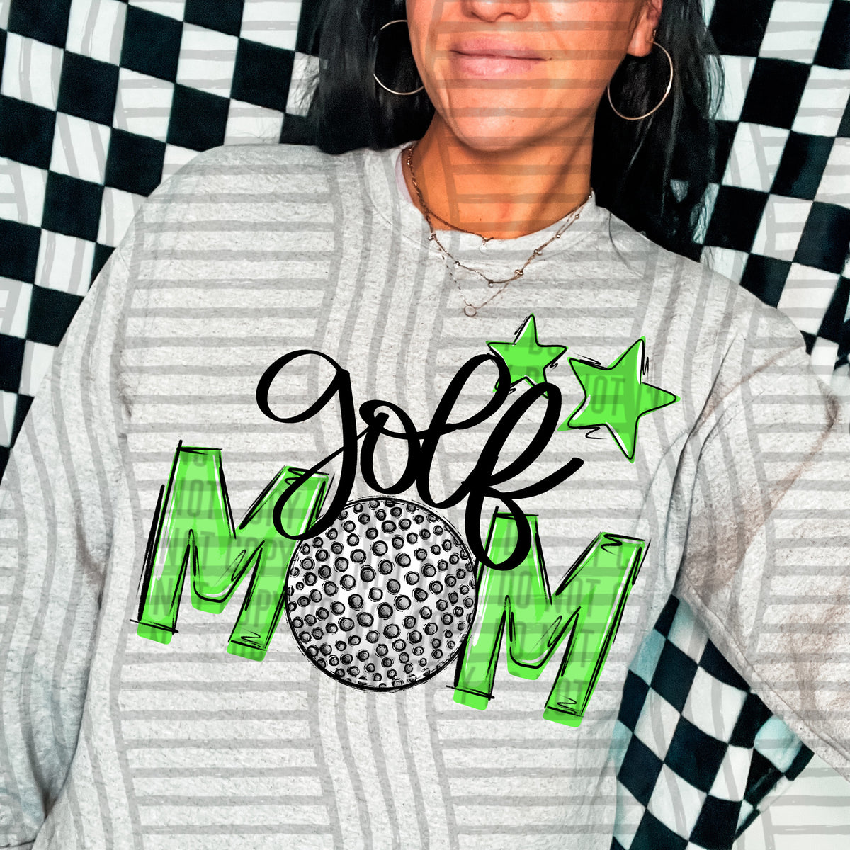 golf mom gray lime green stars (Caplinger) DTF transfer